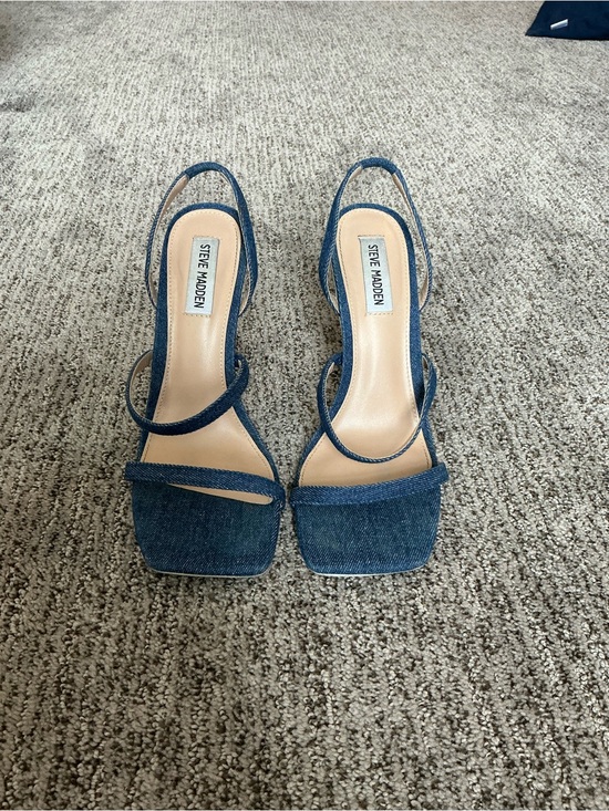 Steve Madden Shoes - Steve Madden Denim Square-Toe Slingback Heels - Blue